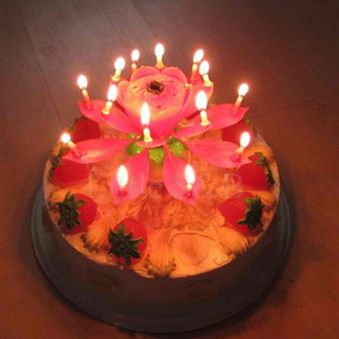 Musical Lotus Flower Flame Happy Birthday Cake Party